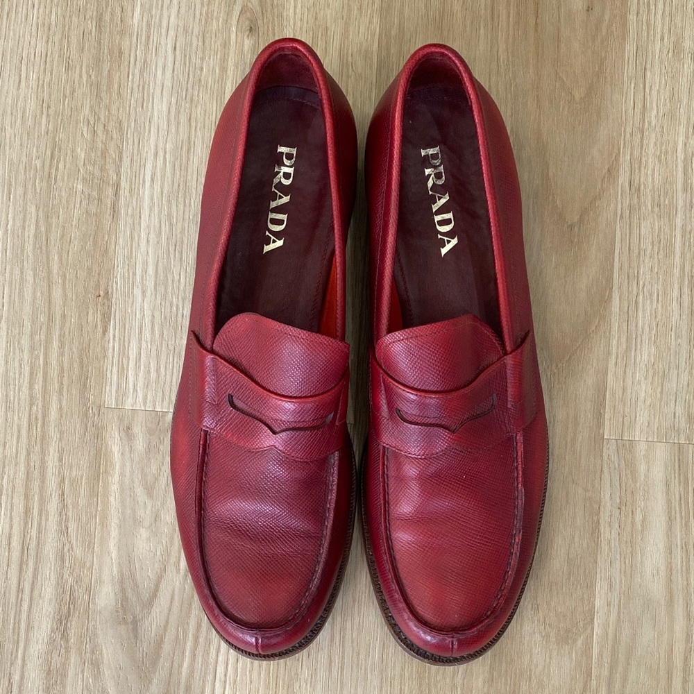Prada Red Leather Loafers
